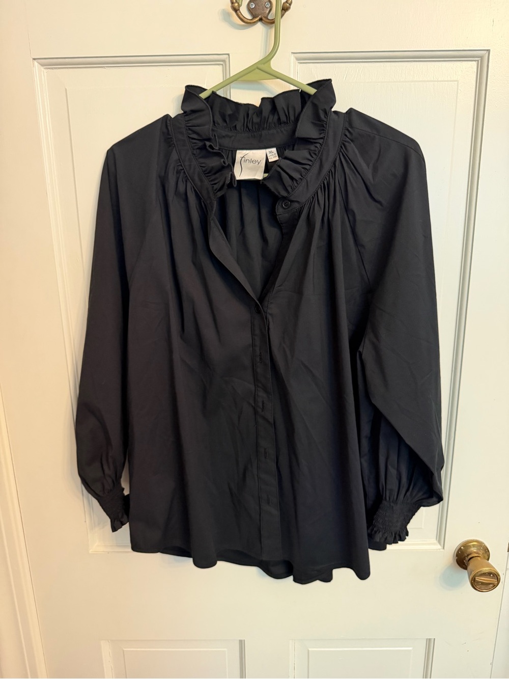 Finley Black Ruffle Collar Button-Down Blouse